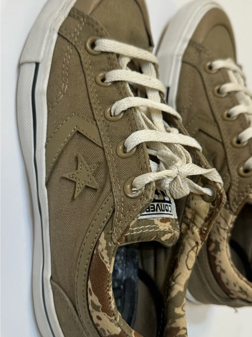 Converse Low-Top Canvas Sneakers in Olive/Tan with Camouflage Trim
